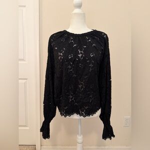 Free People Olivia Lace Black Top Sz M Sheer Whimsygoth Boho Witchy